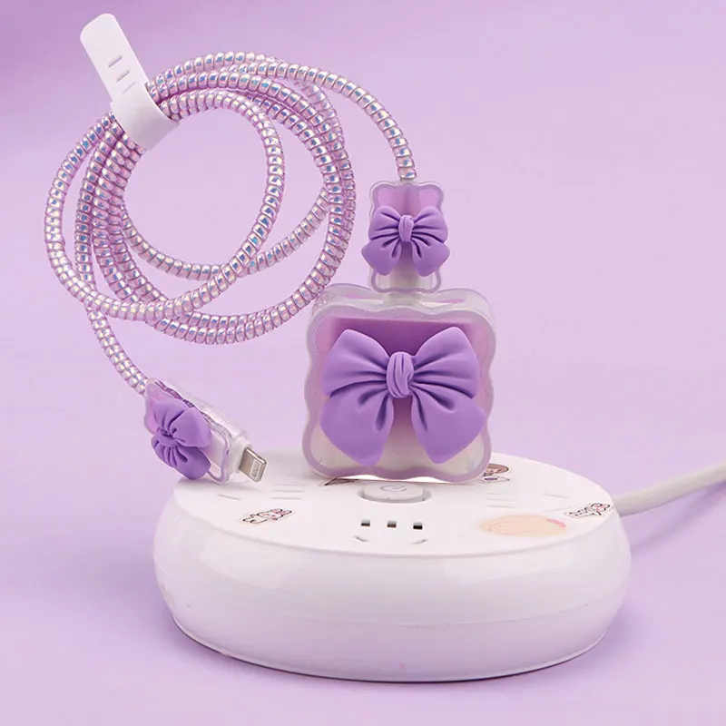 Cable Protector Set 5 in 1 Storage Bag Lovely Bow Knot Travel Storage Cable Charger Organizer