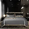 Satin 1200TC Egyptian Cotton Luxury Bedding Set, Gold Embroidery, Queen, King, Duvet Cover, Flat/Fitted Bed Sheet, Pillowcases 1