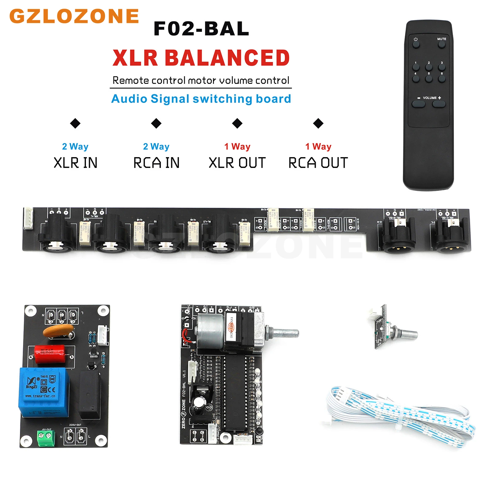 

F02-BAL RCA/XLR Balance Remote ALPS Motor Volume control board Support 4 Way Audio input (Without RCA)