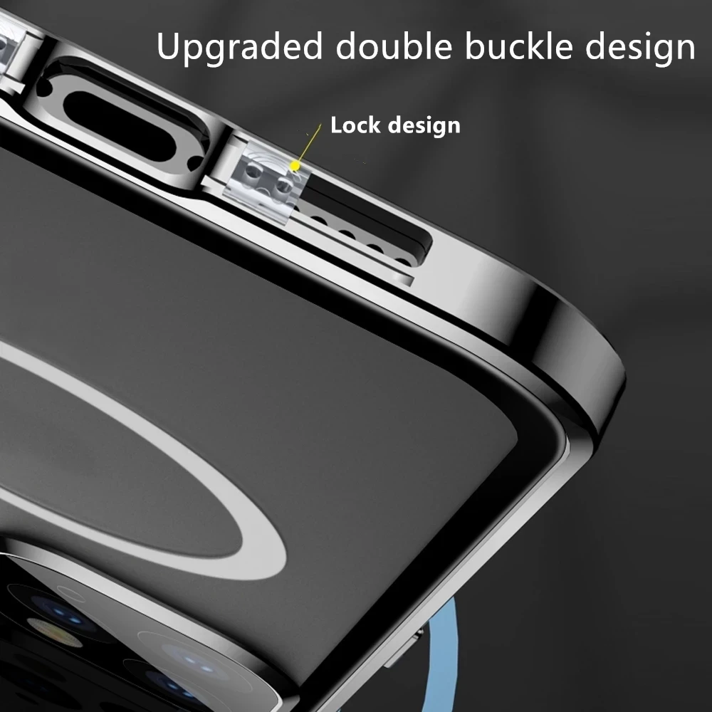 Metal Magnetic Case for iPhone 14 13 12 15 Pro Max Magsafe Wireless Charging 360° Sealed Glass Fall preventio protective Cover