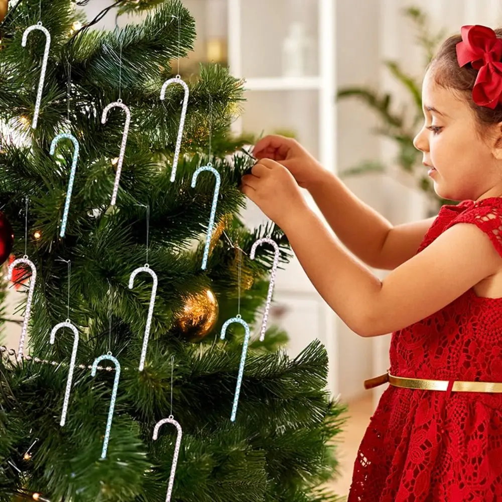 6Pcs Transparent Christmas Canes Pendant Shatterproof Exquisite Acrylic Christmas Canes Simulation Christmas Tree Decoration