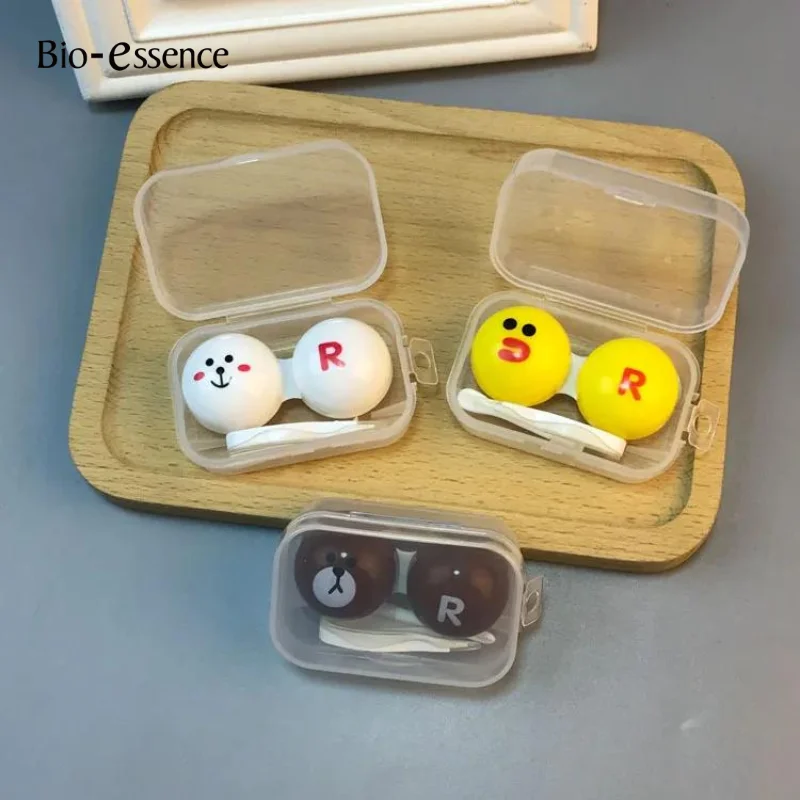 Bio-essence Yellow Contact Lenses Case Tweezers Stick Contacts Lens Container Picker Durable Plastic Portable Wear Tools