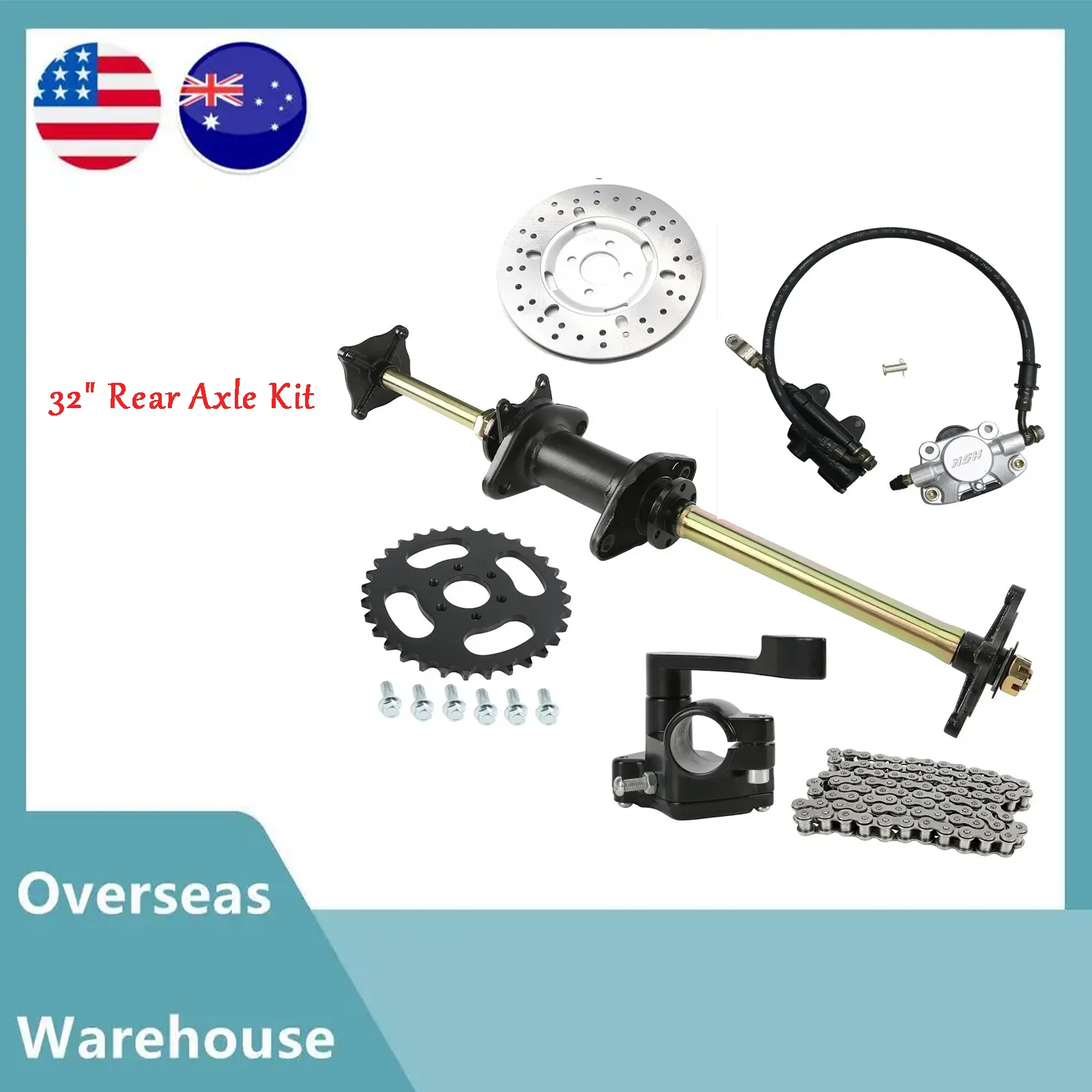 

32" Rear Axle Kit Assembly Sprocket Brake Disc 530 120 Links Chain for Go Kart ATV Quad ATV Quad Buggy GY6 110 150cc 200cc