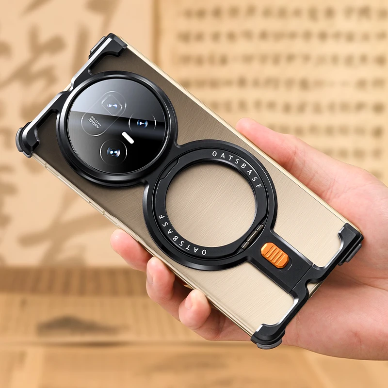 Oatsbasf Metal Magnetic Phone Case for Honor Magic V5 with Ring Stand 360° Rotatable Aluminum Alloy Frameless Shockproof Cover 5