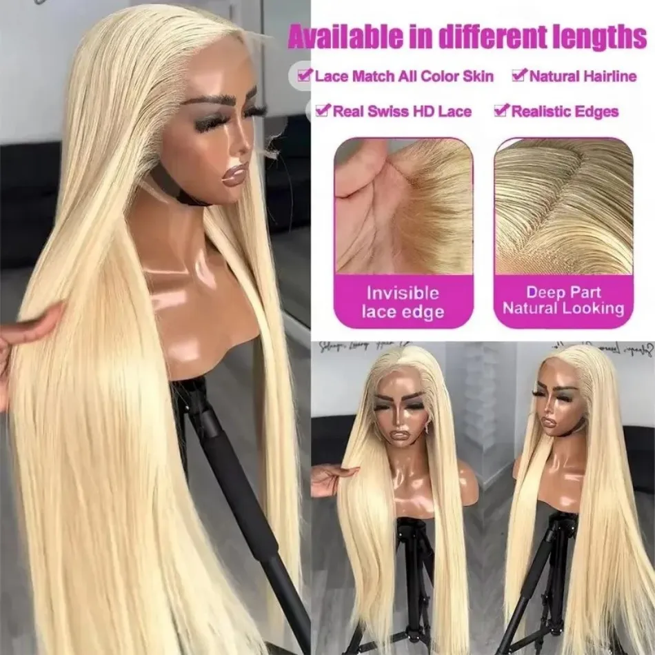 613 Blonde Lace Front Wigs Human Hair 13x6 13X4 Hd Transparent Straight Wigs Bleached Knots For Women Brazilian Wig 220% Density