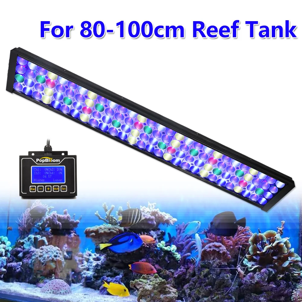 

PopBloom-Marine Led Aquarium Lights,Full Spectrum Aquarium Reef Light For Seawater Coral Reef Fish Tank Lamp,LPS/SPS,80-100cm