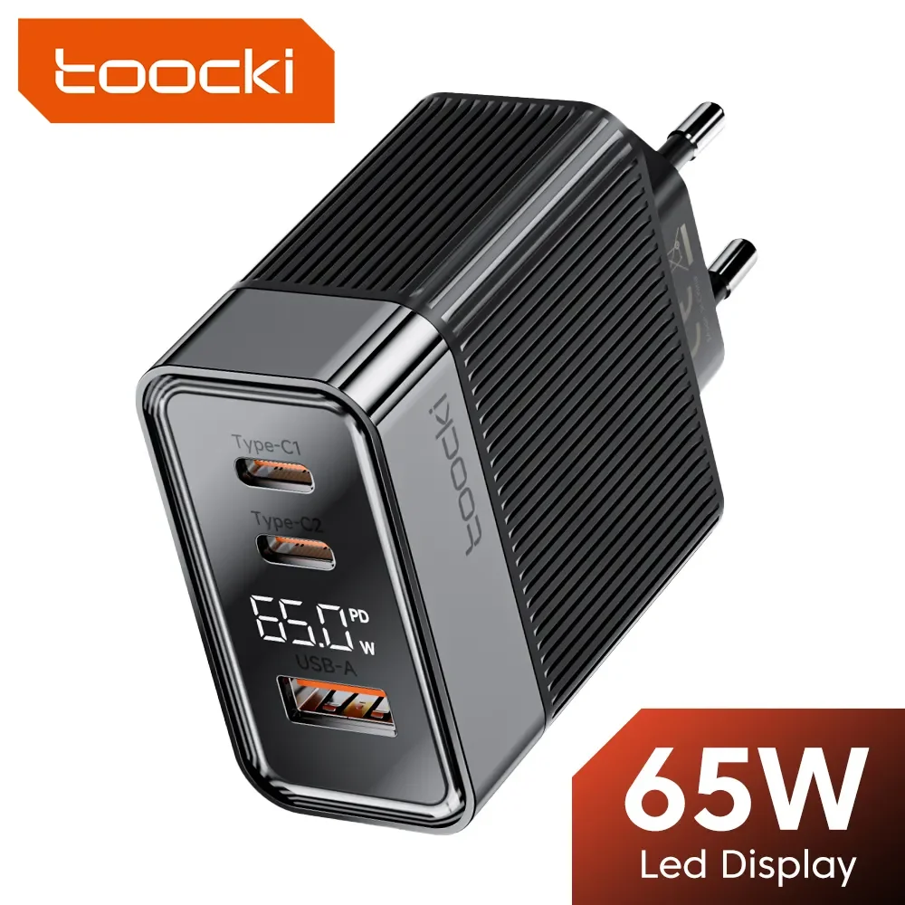 Toocki GaN 65W USB Charger Digital Display Type C PD Charger For iPhone 14 13 3.0 Quick Charge For Xiaomi Samsung Phone Chargers