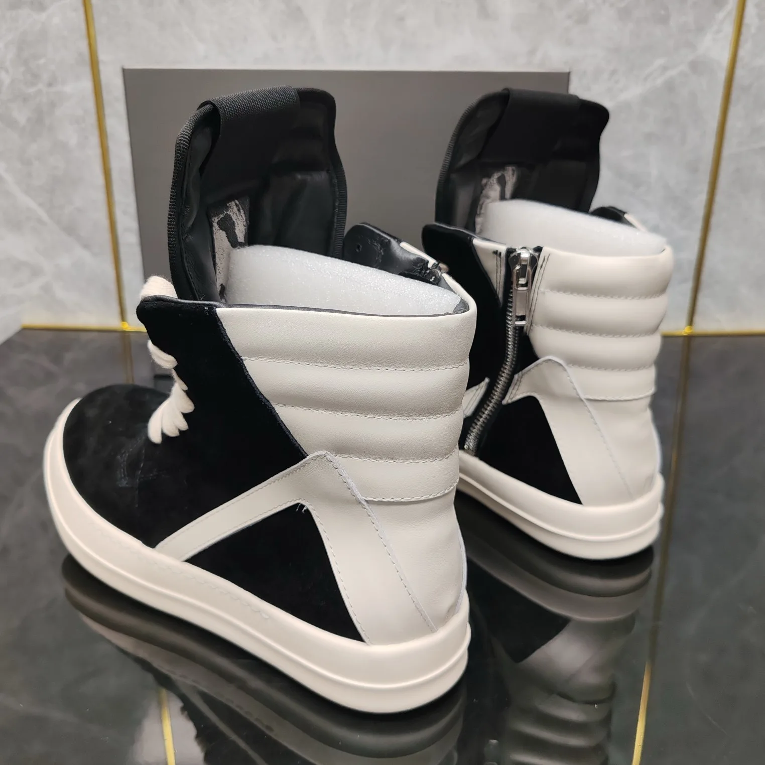 Rick shoes black frosted inverted triangle high-top shoes British retro men's Joker couple small essential.