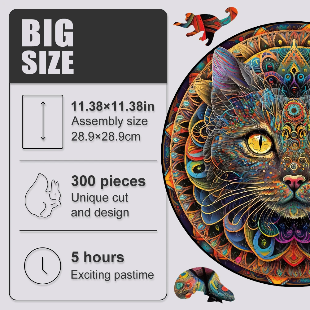 Mandala Cat Wooden Jigsaw Puzzle Board Games Animal Wood Puzzle Montessori Educational Toys Family Puzzles For Kids And Adults jigsaw puzzles wooden jigsaw puzzles educational puzzles mini jigsaw puzzle