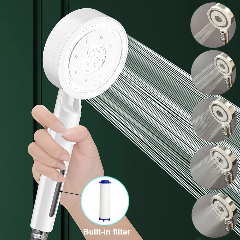 5ModesShowerHeadBlackSilverHighPressureShowersActivatedCarbon