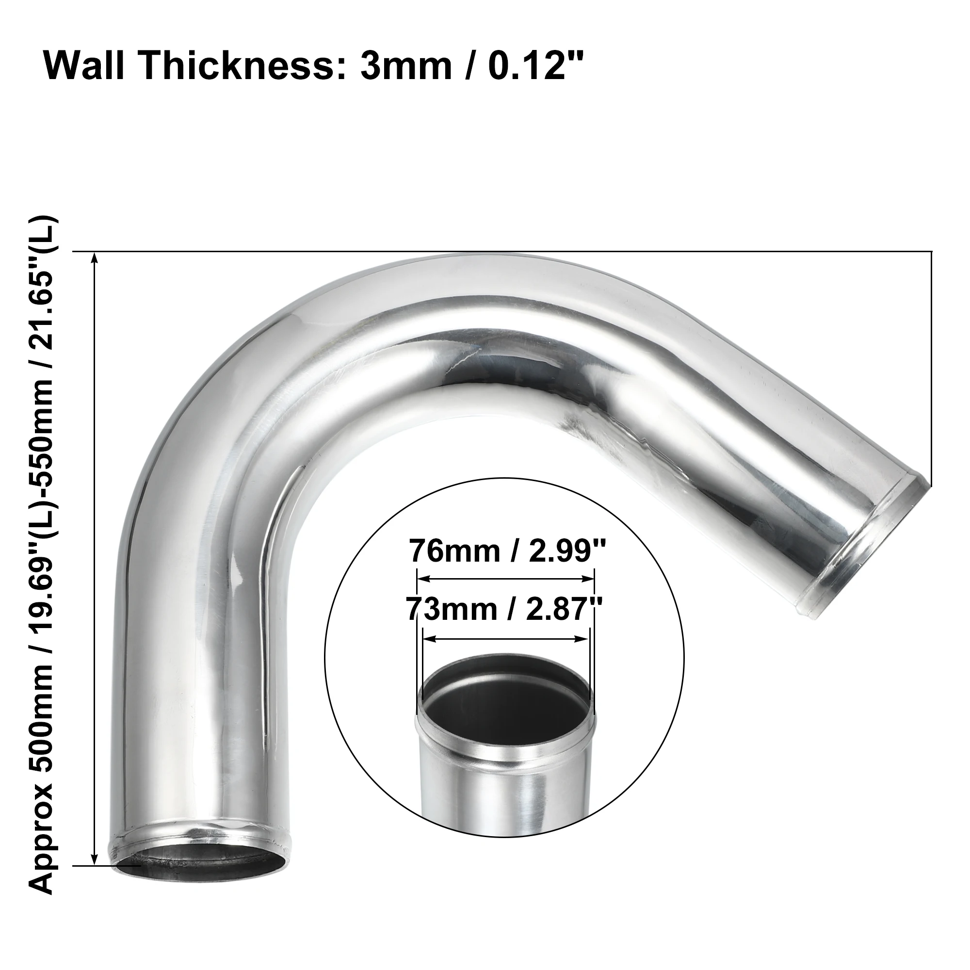 UXCELL OD 51mm 57mm 63mm 70mm Length 500-550mm Aluminum Alloy Intercooler Pipe 90 105 135 Degree Bend Elbow Air Intake Tube