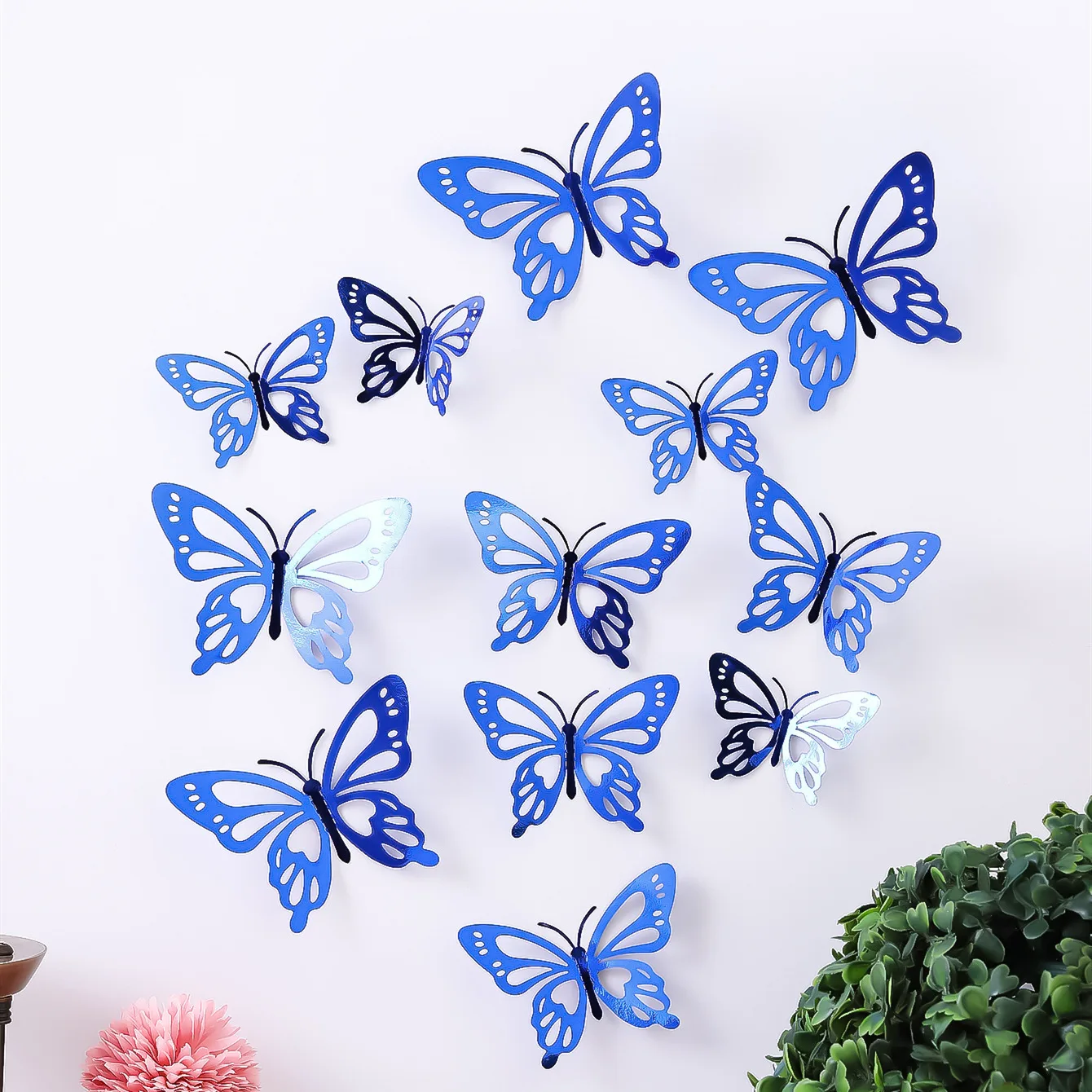 12Pcs/Set 3D Hollow Butterfly Wall Sticker Gold Silver Rose Wedding Decoration Living Room Home
