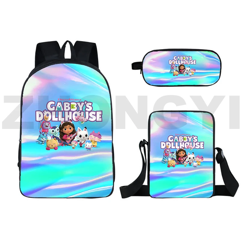 

Children Gabby's Dollhouse 3D Print Backpacks 3 Pcs/Set Cute Anime Gabbys Doll House Schoolbags for Girls Crossbody Bag Pen Case