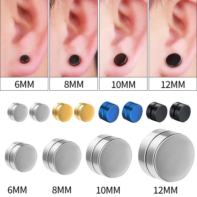 

6mm/8mm/10mm/12mm Round Circle Non Piercing Strong Magnet Magnetic Mens Ear Clip Non Piercing Earrings Fake Earrings Jewelry