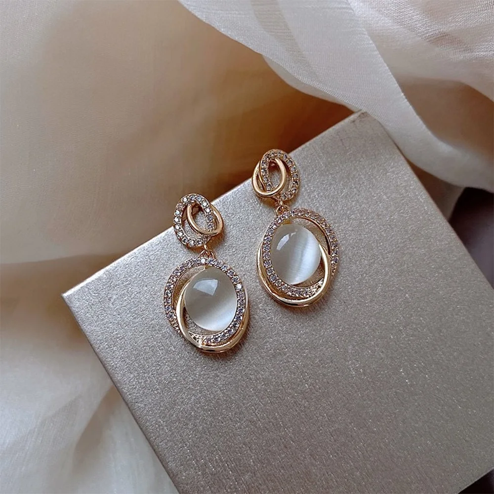 Dangle Earrings Cat eye Zircon Square Moon Water Drop Pendant For Women Party Jewelry Gifts Wedding