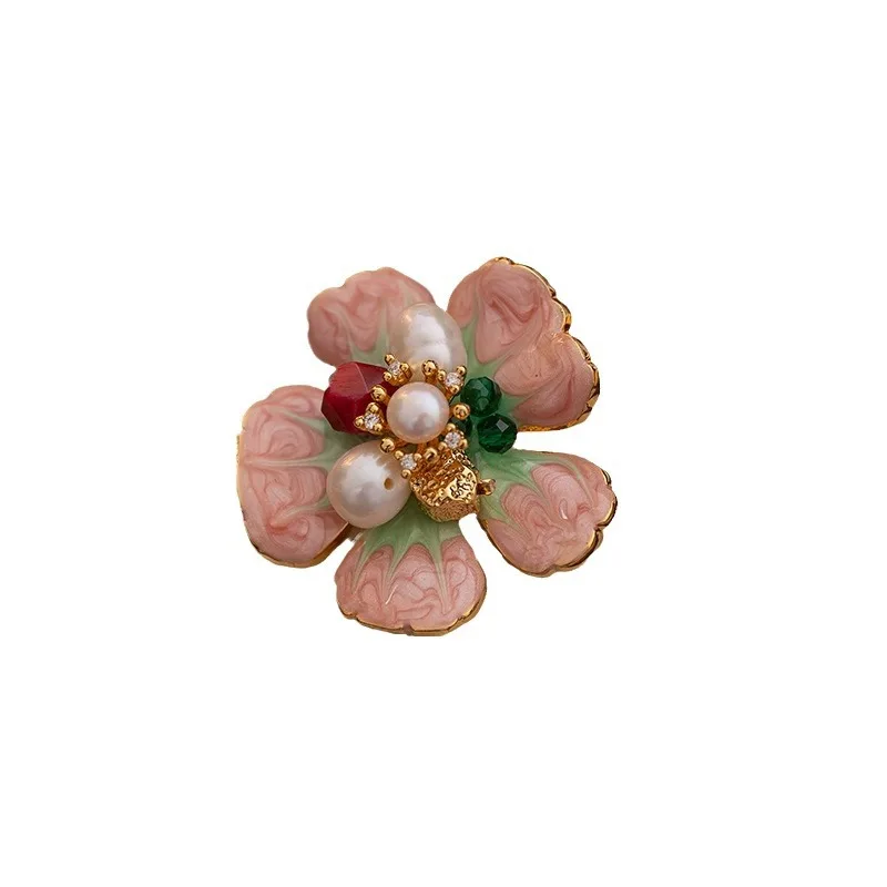 Light luxury vintage flower natural pearl brooch for women
