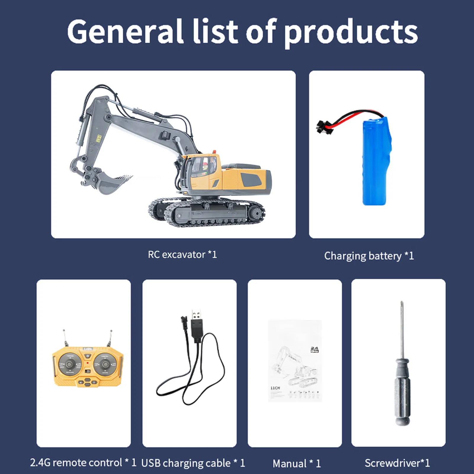 RC Excavator 1/20 2.4GHz 11CH RC Construction Truck Engineering Vehicles Educational Toys for Kids with Light Music 4