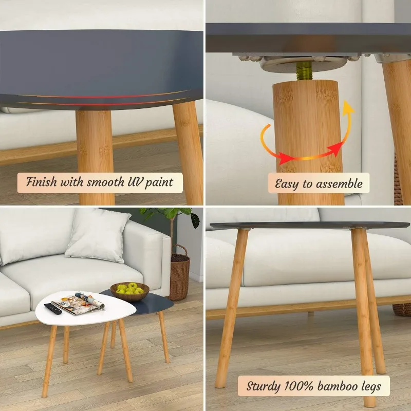 Bamboo Nesting Coffee Tables-Small Coffee Table for Living Room, Set of 2 Triangle End Table Modern Side