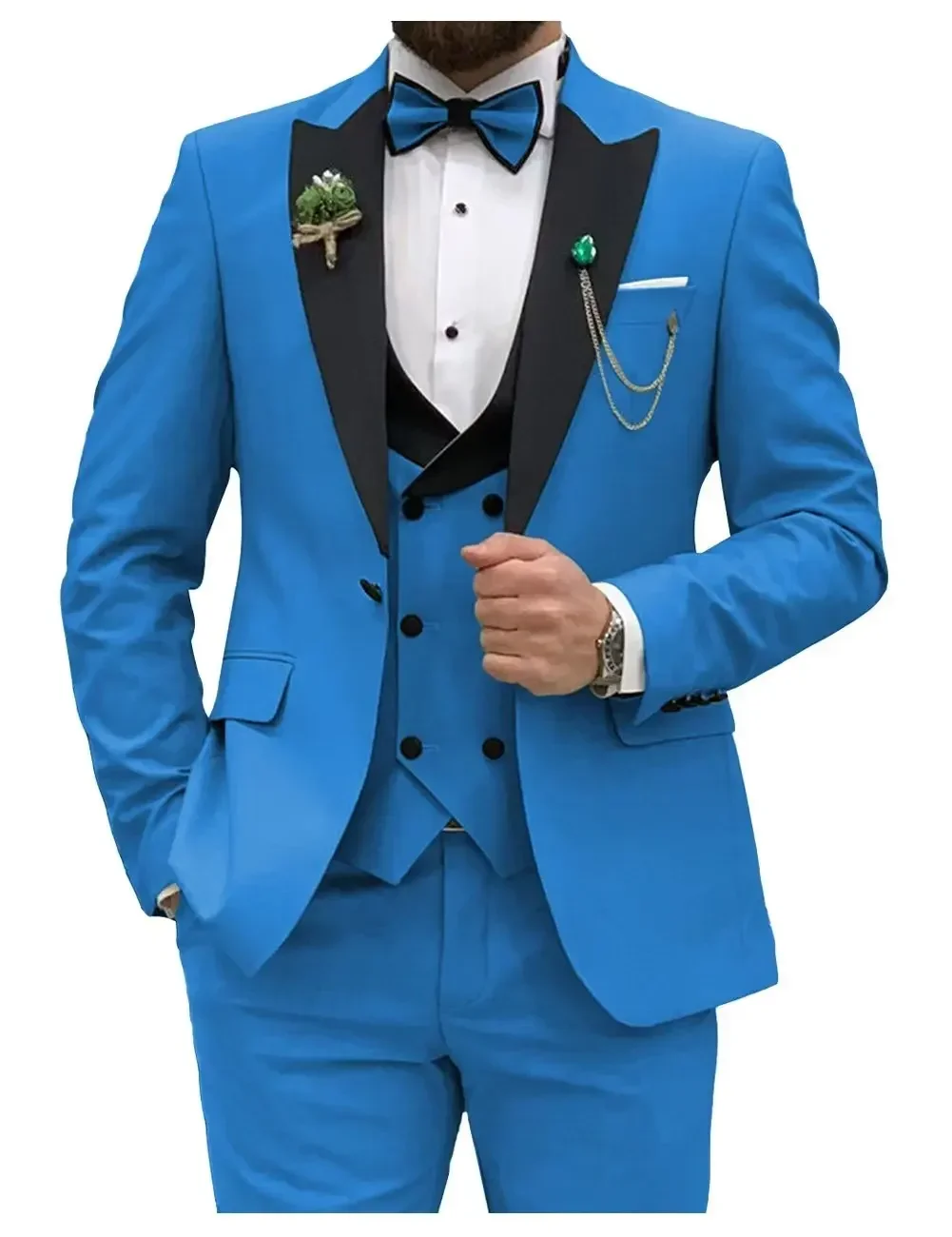 Slim Fit Men Suits Double Groom Formal Business Male Blazer Set Peak Lapel Party Wedding Tuxedo (Jacket+Vest+Pants) 4