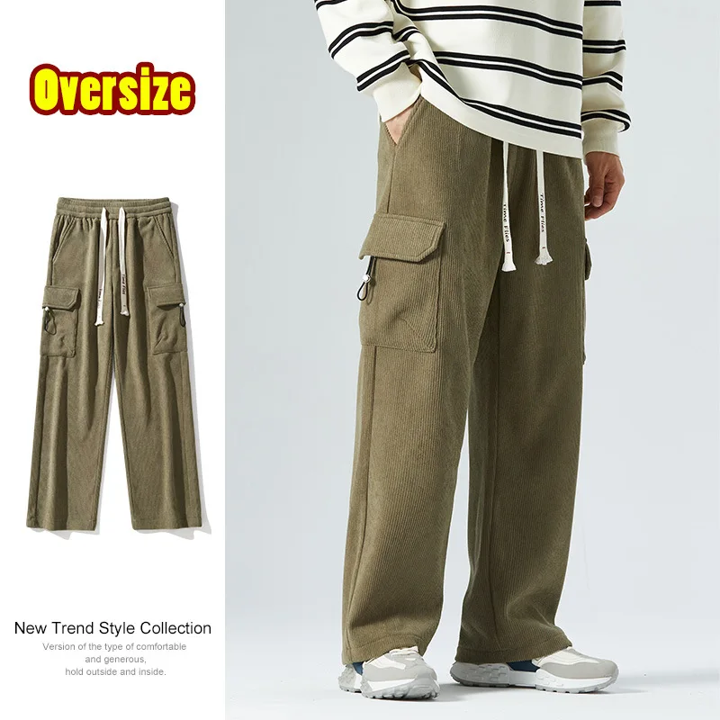 

Black, Khaki, High Street Overalls Men's Style Winter Loose Wide Leg Casual Pants