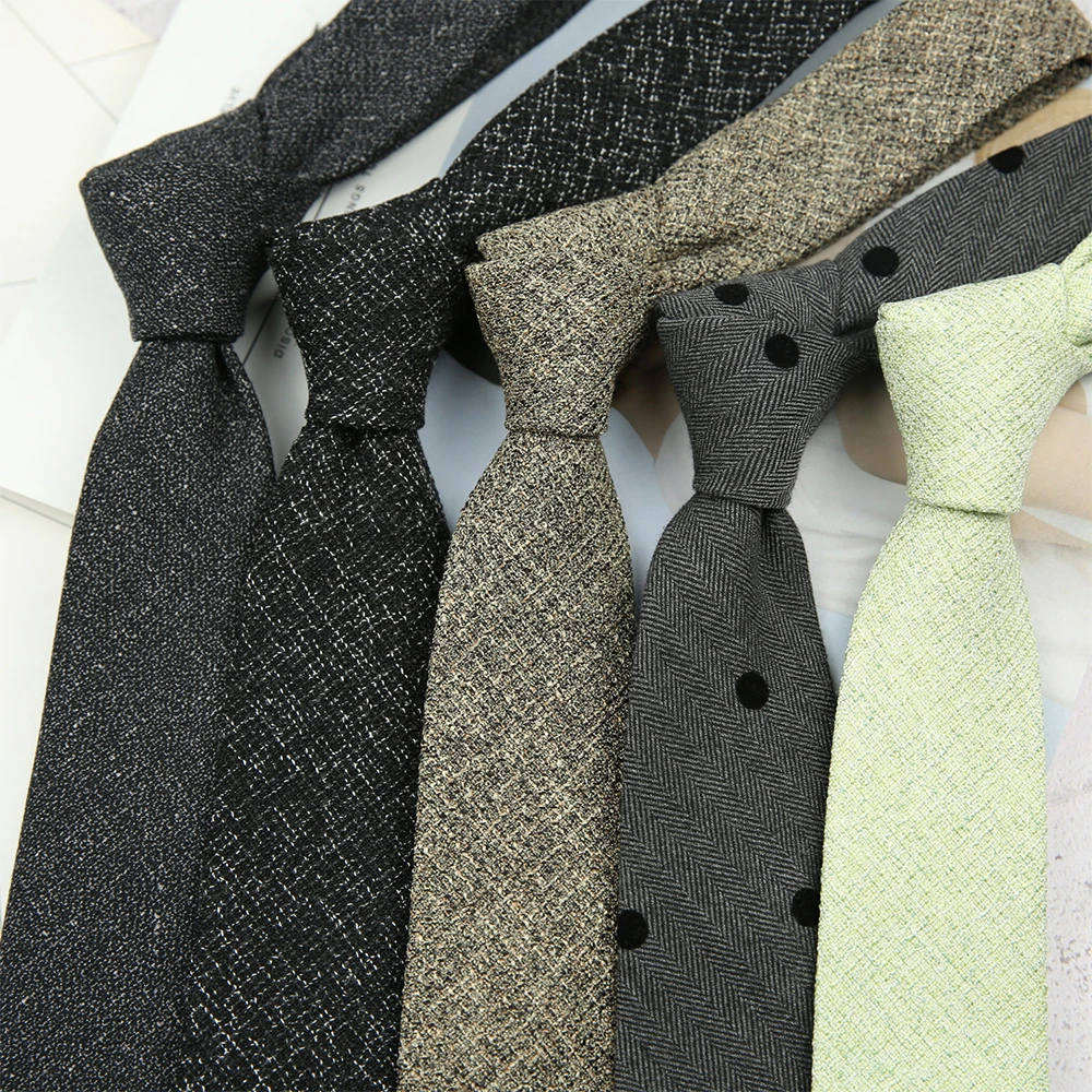 

Linbaiway Wool Cotton Blend Necktie for Men's Business Neck Ties Retro Groom Wedding Tie Corbatas Para Hombre Shirt Cravat