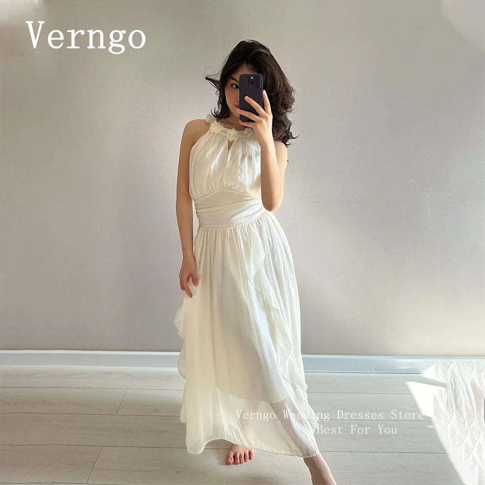 

Verngo lvory Chiffon Prom Gown Halter Sleeves A Line Party Dress For Women Russia Simple Formal Occasion Dress
