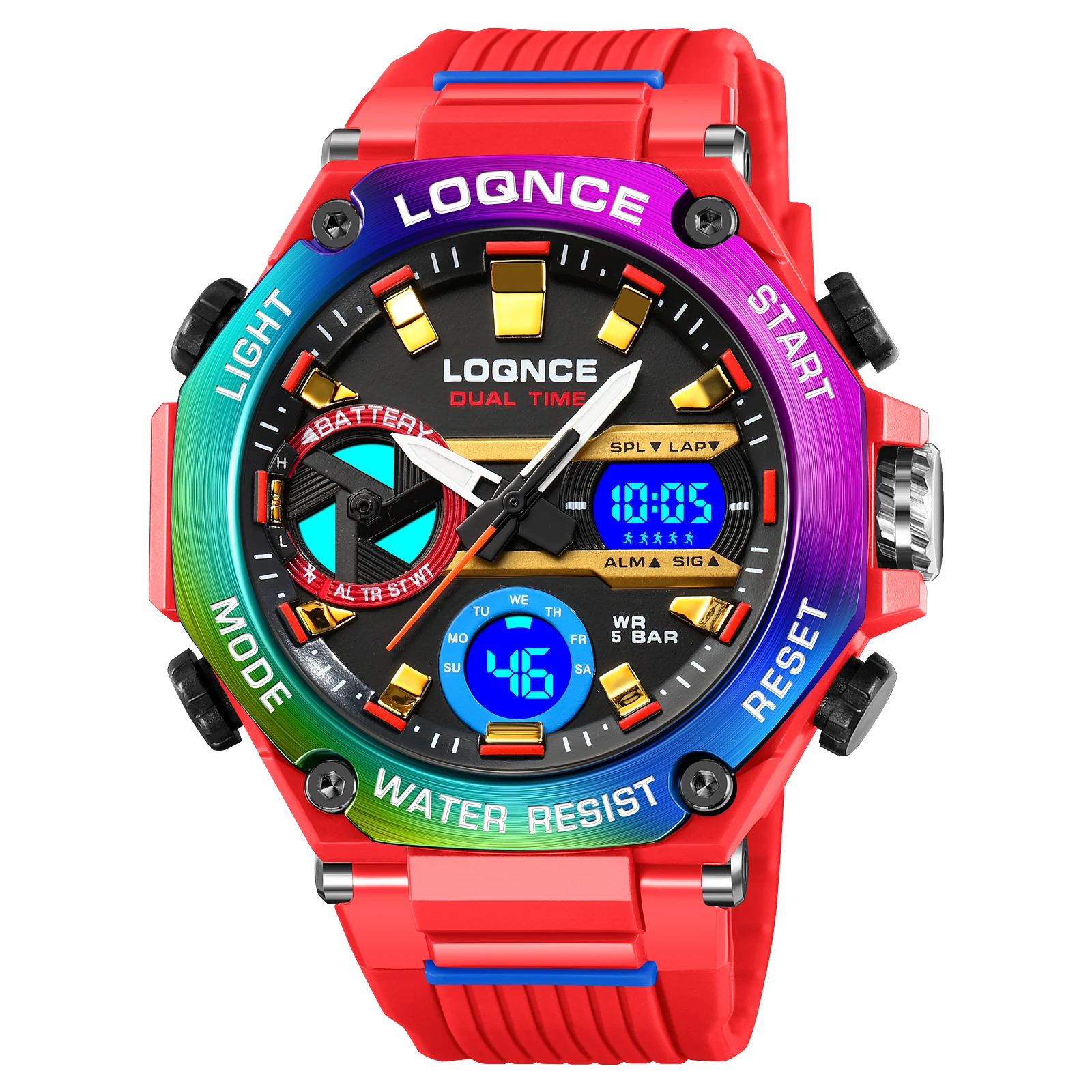 LOQNCE Men Sport Watches Digital Double Time Chronograph Watch Mens LED Chrono Week Display Wristwatches Male montre homme Hour 5