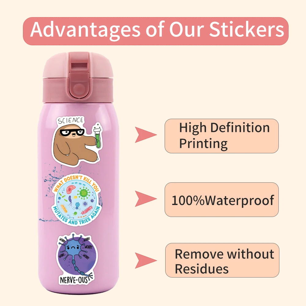 50 Pcs Funny Laboratory Science Stickers For Kids Teens Students Teachers Science Experiment Waterproof Vinyl Stickers Chemistry Decals For Laptop Water Bottle Notebook Science Classroom Decor