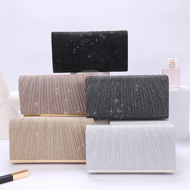 Women's Pleated Sequin Evening Clutch Bag