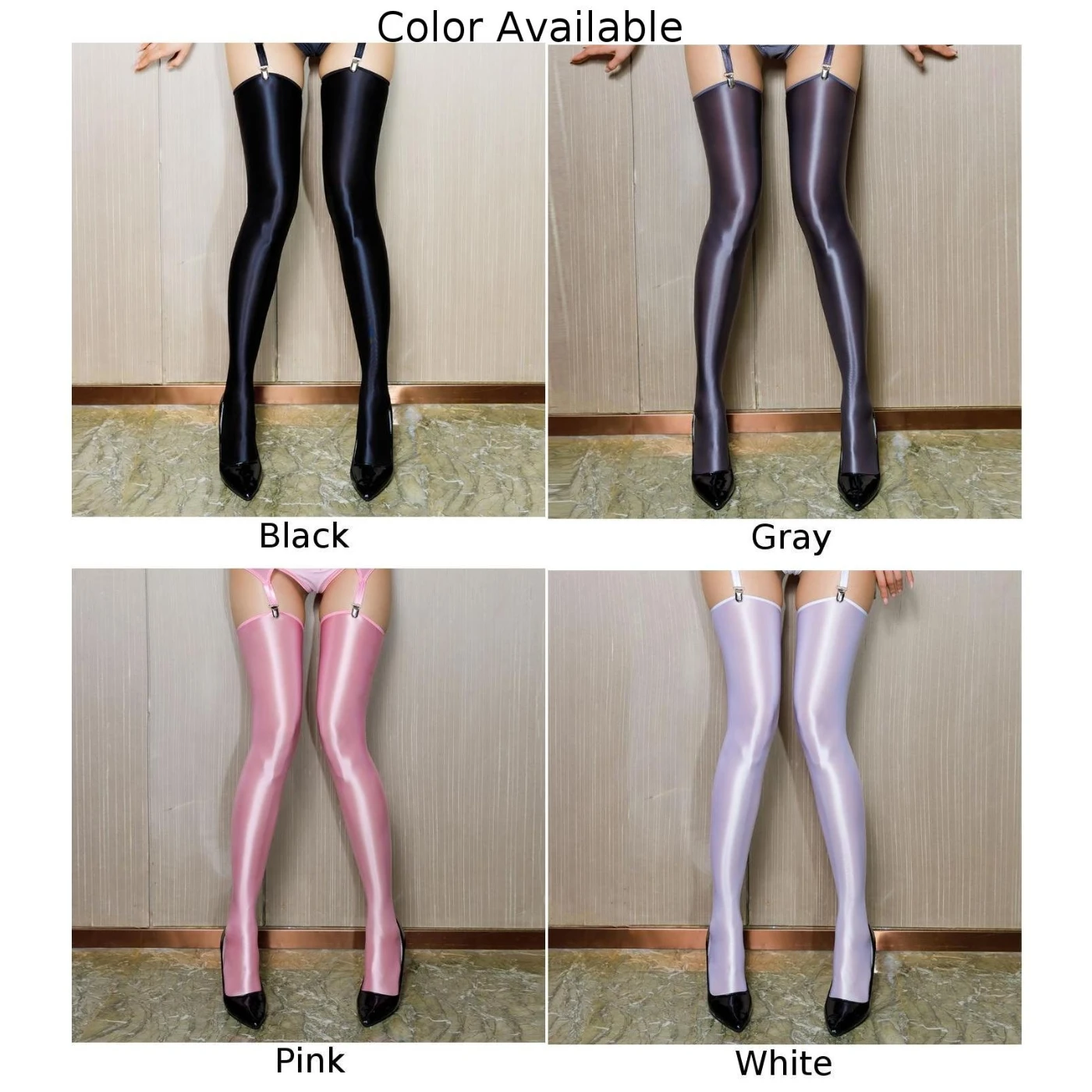 Women Stockings Sexy Shiny Knee Pantyhose with Garter Belt