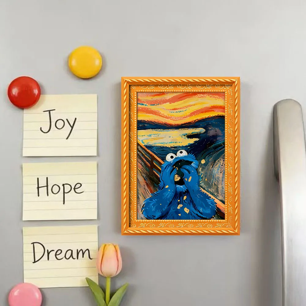 1 Stück lustiger Kühlschrankmagnet mit abstraktem, schreiendem Tiermuster, Mini-Kunstwerk im Rahmendesign, Dekorationszubehör für Zuhause und Büro, wunderbares Weihnachtsgeschenk
