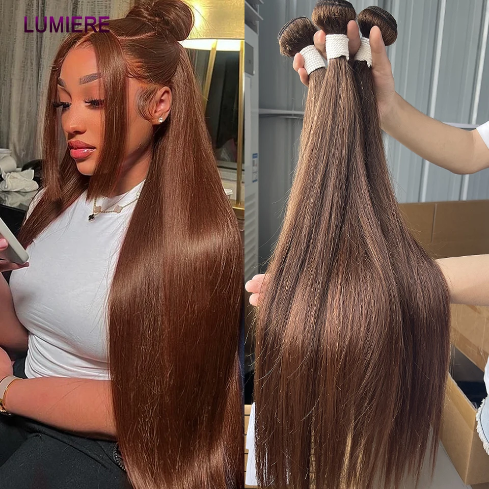 #4 Chocolate Brown Bone Straight 1/3/4 Human Hair Bundles Deal 8-30 Inch Bundles Brazilian Raw Human Hair Extensions for Women