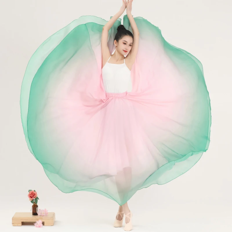 

720 Degree Big Swing Skirt Gradient Color Flamenco Dance Skirts Women Stage Performance Classical Dance Practice Skirts