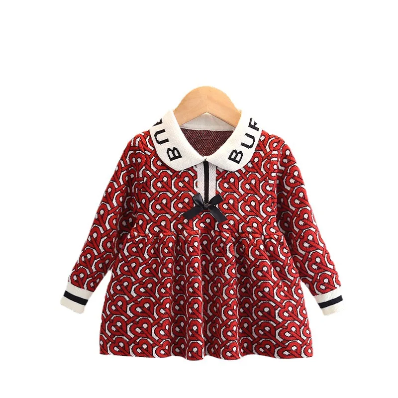 Girls Dress Children Warm Knit Autumn Winter Clothes Long Sleeves Fashion Casual Outfits for 1-6T Toddler Princess Party
