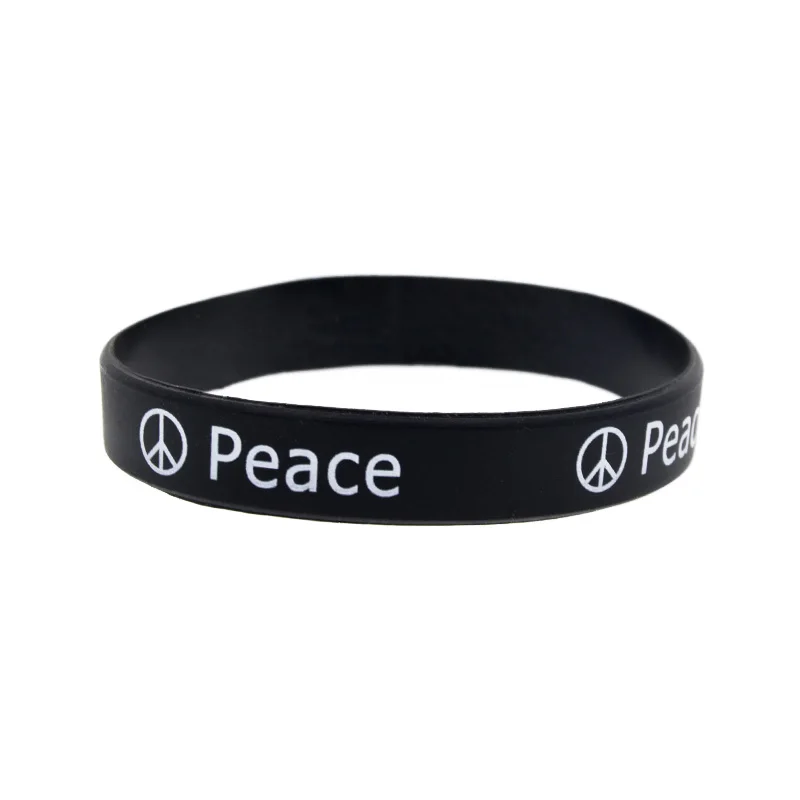Obh 1pc Peace Silicone Rubber Bracelet Printed Logo Rainbow