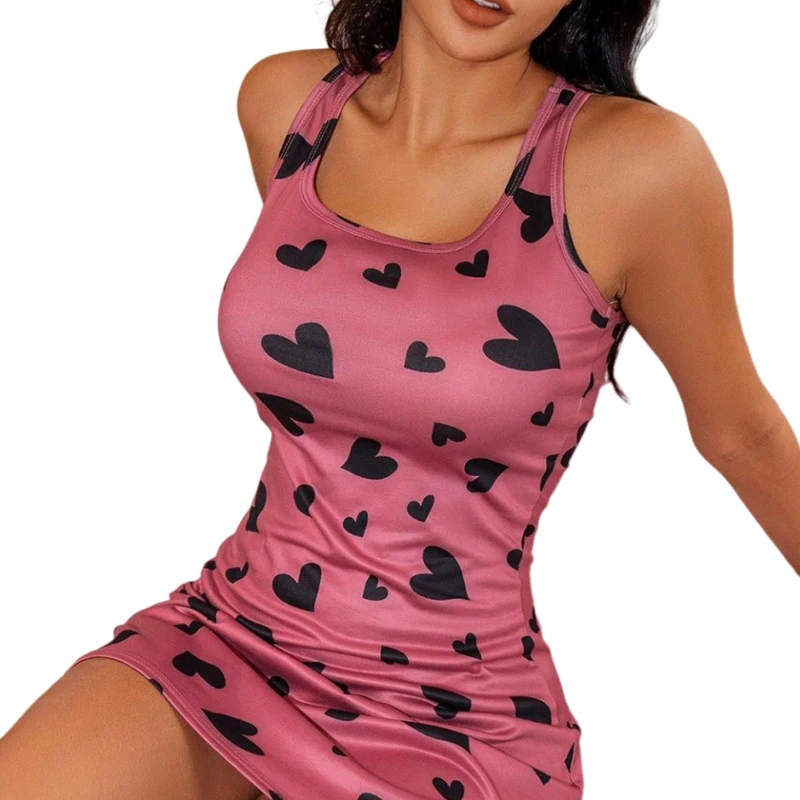 Women Nightgown Summer Pajamas Sexy Sleepwear Women Suspender Off The Shoulder Love Sleep Dress Nightgown Loungewear - 5