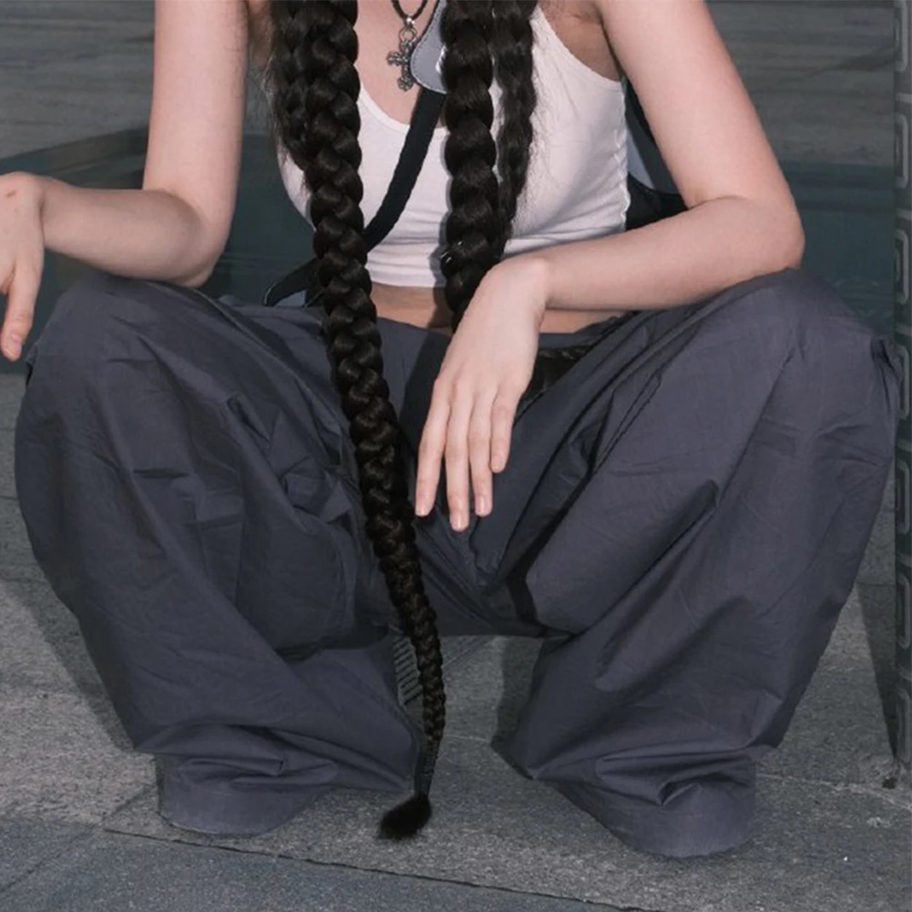 

1pcs 2023 New Daily Woman Pants Cargo Joggers Pants Casual Trousers High Elastic Waist Solid Color For Teenager