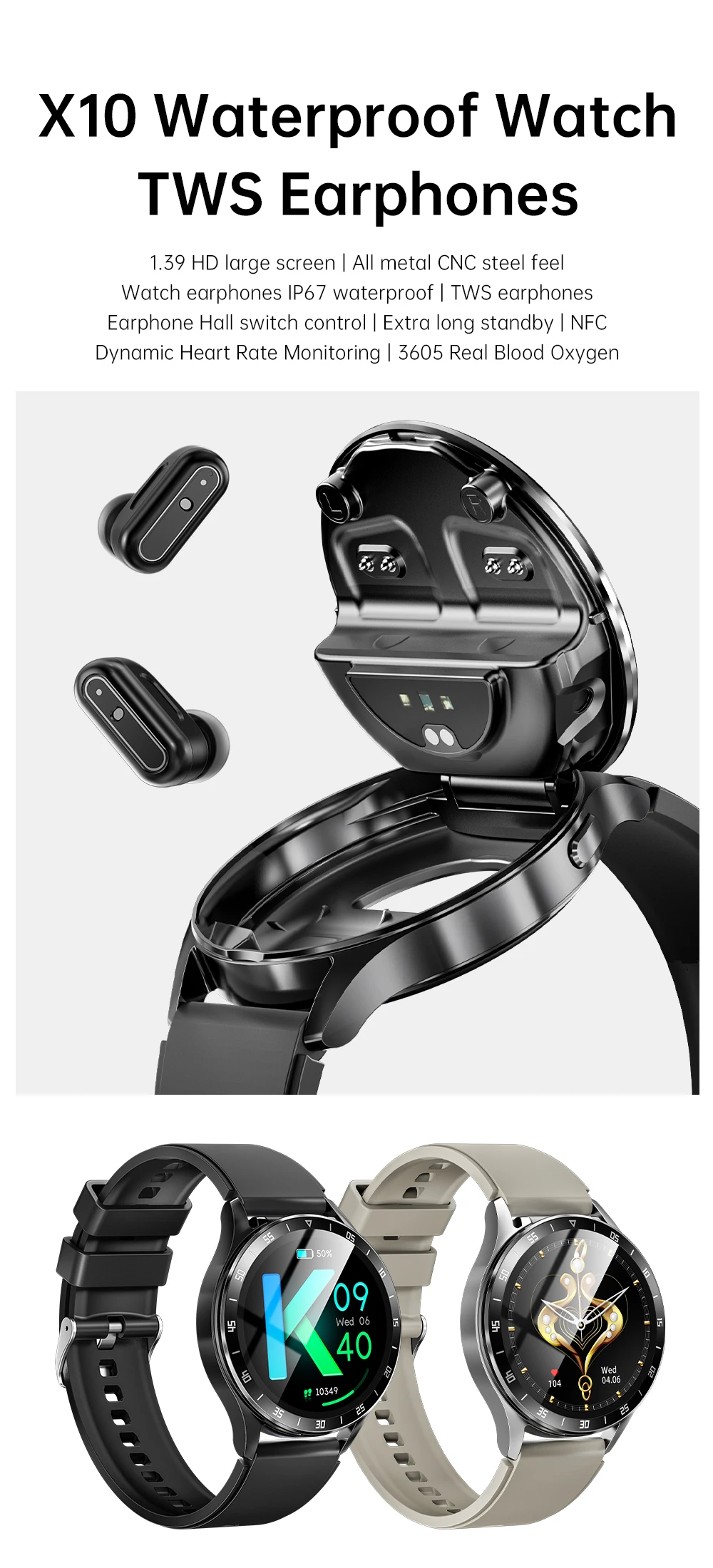GEJIAN X10 Ʈ ġ, TWS 2-in-1    ̾ ȭ, ǰ  ,  Ʈ ġ