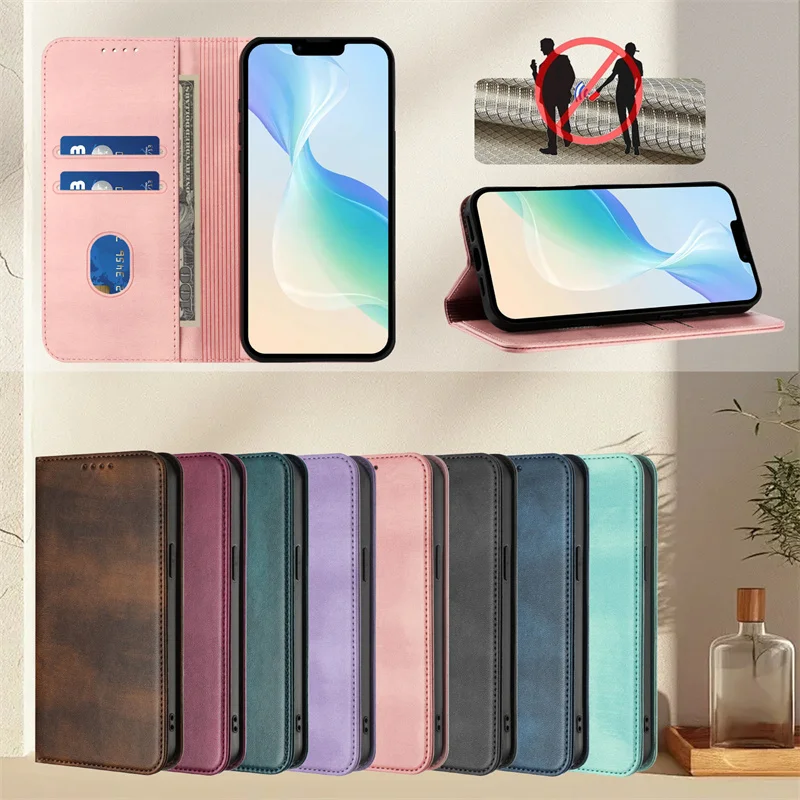 Premium Magnetic Leather Stand Wallet Case – Flip Protective Back Cover in Elegant Design