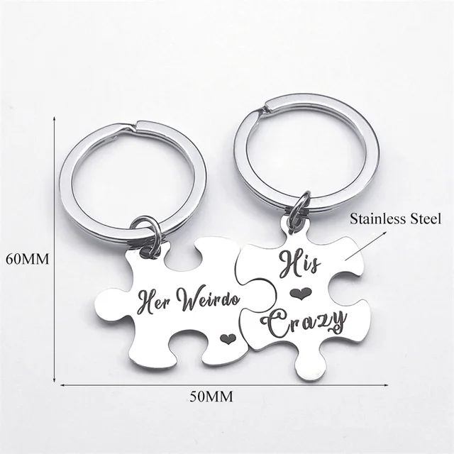 Kabuer Couple Keychain Valentine's Day Gift Couple Gifts for Boyfriend and Girlfriend His Crazy Her Weirdo Couple Keychain for Him and Her, Girl's