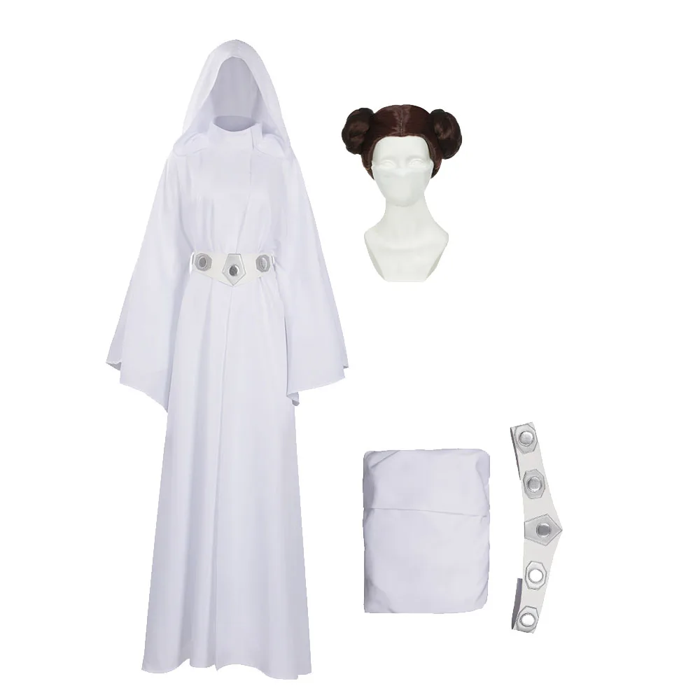 

Fantasy Adult Women Girls Cloak Hair Outfits Leia Cosplay Dress Wig Set Costume Fantasia Halloween Carnival Role Play Suit