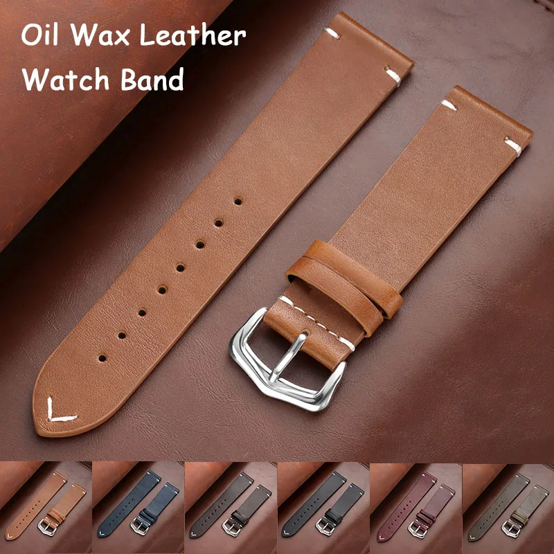 Deluxe Vintage Cowhide Leather Watch Band - Hand-Stitched Retro Style Strap