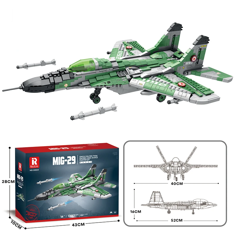 MIG 29 전투기 모델 빌딩 블록, 군사 1397PCs, 소년 성인용 벽돌 장난감