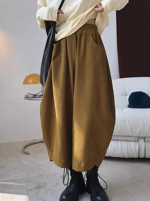 Pantalon sarouel décontracté en coton pour femme, taille haute, rétro, ample, bouffant, surdimensionné, Baggy, survêtement, automne 2023 1