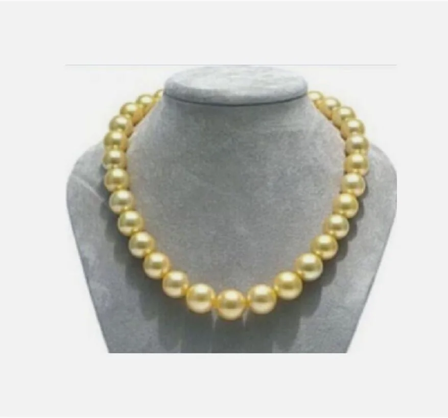 

20 inch AAA 10-11mm NATURAL REAL round South sea golden pearl necklace 14K Gold