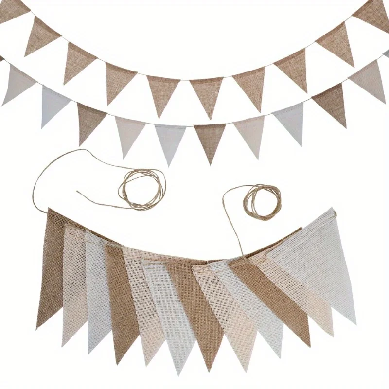 Birthday Linen Banner Multicolor Triangles Flags Hanging Pennant Decor Birthday Party Favor birthday banner party decorations