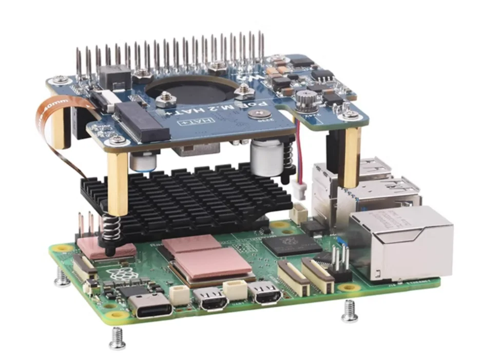 Raspberry Pi 5 POE M.2 HAT+ Board POE + PCIe a M.2 NVMe SSD Raspberry Pi 5 POE M.2 HAT+ Board POE + PCIe a M.2 NVMe SSD