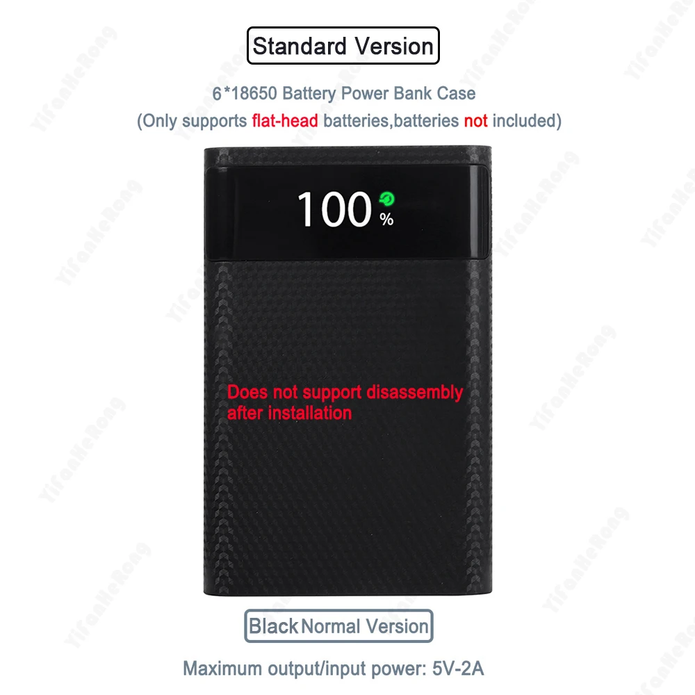 Usb Carregamento Rápido Portátil Externo 5v Faça Você Mesmo 6*18650 Case Power Bank Caixa de Armazenamento de Carregamento da Bateria com Lanterna 20000mah pd 18w