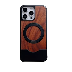 Custodia per telefono ibrida in legno e lega con supporto metallico rotante a 360° e finitura opaca magnetica