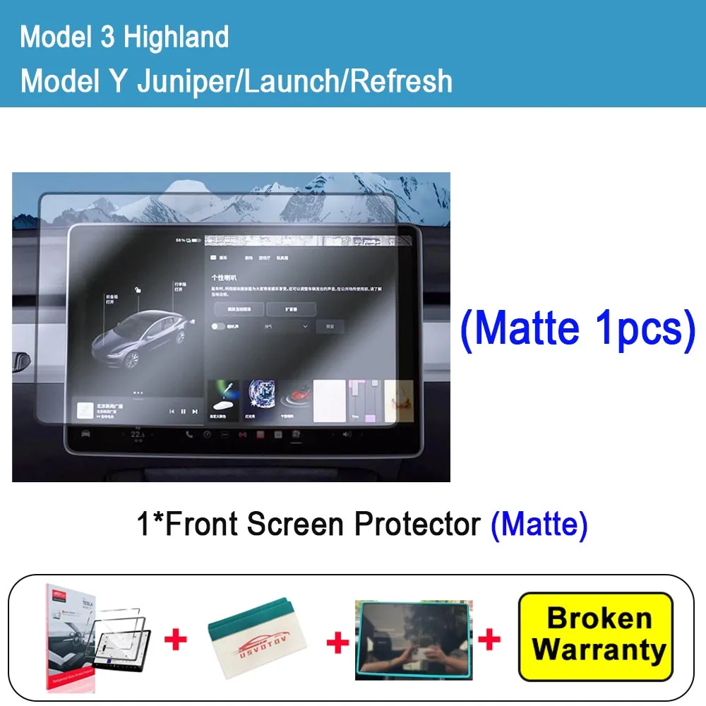 Lot De 2 Protecteurs D'écran Mats Pour Tesla Model Y 2025 2026 Junior Et Model 3 Highland 2024-2025 – [Plus D'éblouissement Et D'empreintes Digitales] – Tableau De Bord En Verre Trempé Mil-Grade
